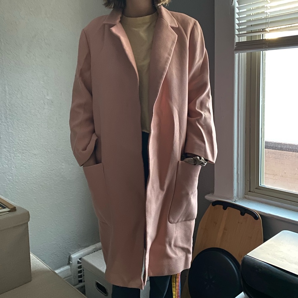 Zara Blush Pink Straight Pocket Coat Jacket - Picture 4 of 4
